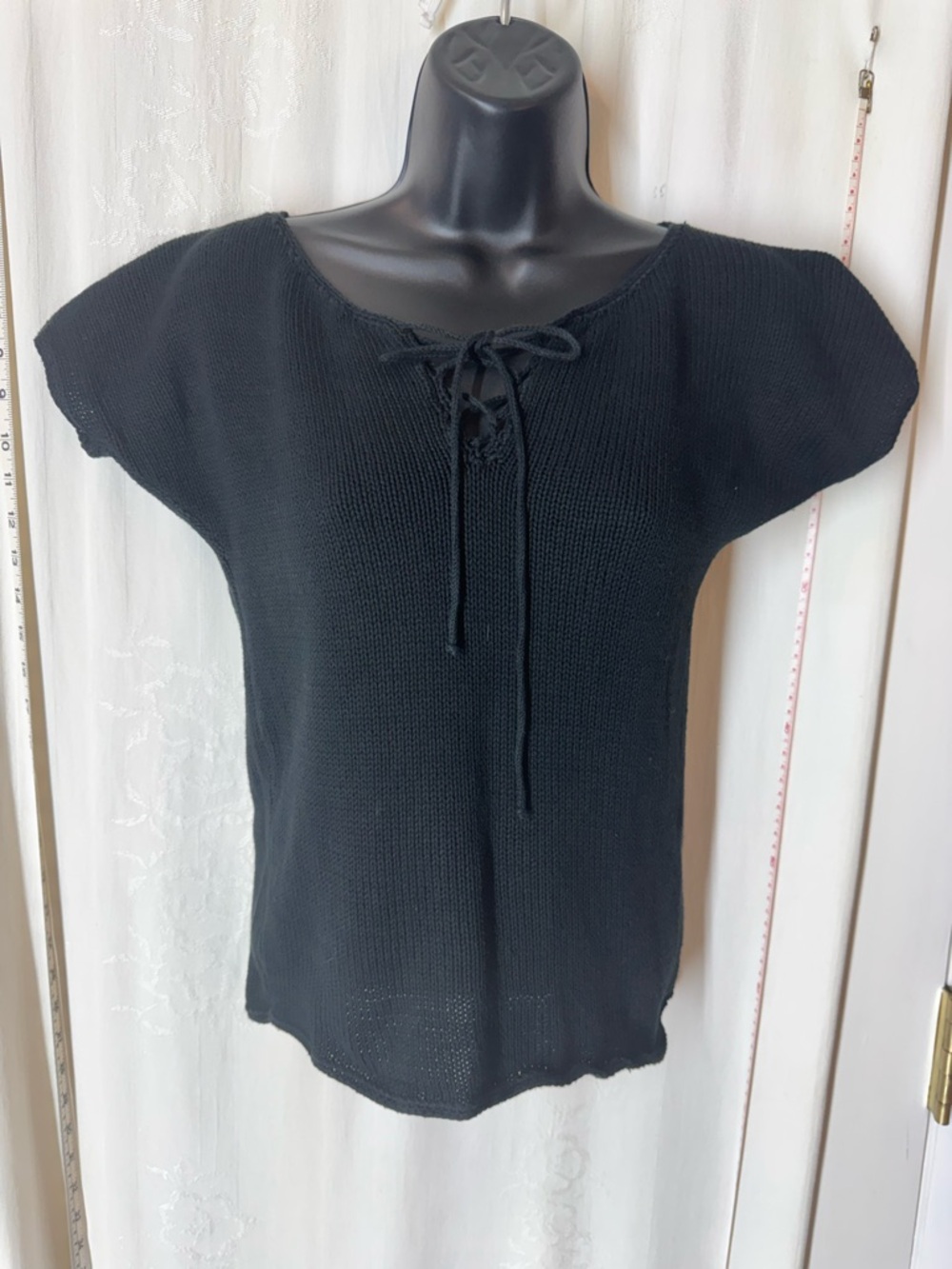 Vintage Black Lace-Up Knit Top